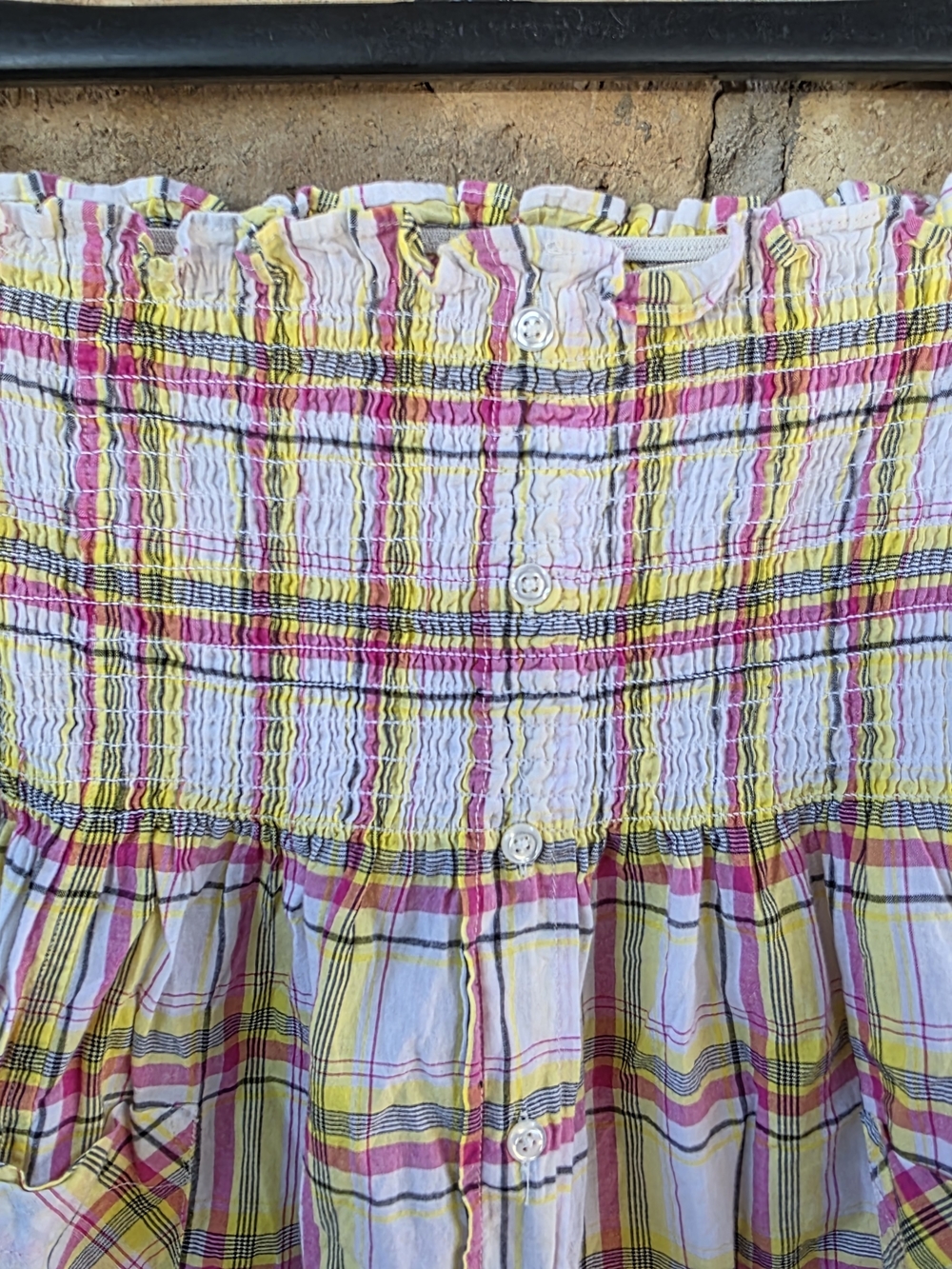 Op. Smocked Plaid Tube Top - Pink Yellow White - Size S - Picture 3 of 6
